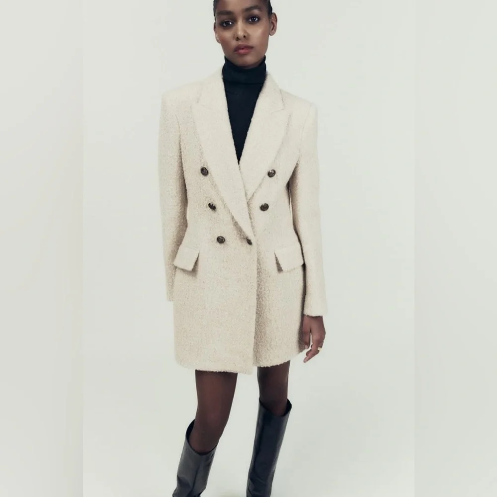 Zara Longline Wool Blend Bouclé Blazer - Picture 9 of 17